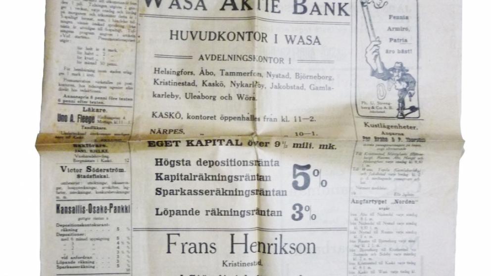 Första numret av Kaskö Tidning år 1914.